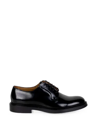 Franco Fedele Polished Calf Leather Derby Shoes In Black