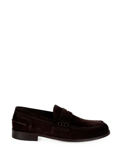 Franco Fedele Suede Penny Loafers In Brown