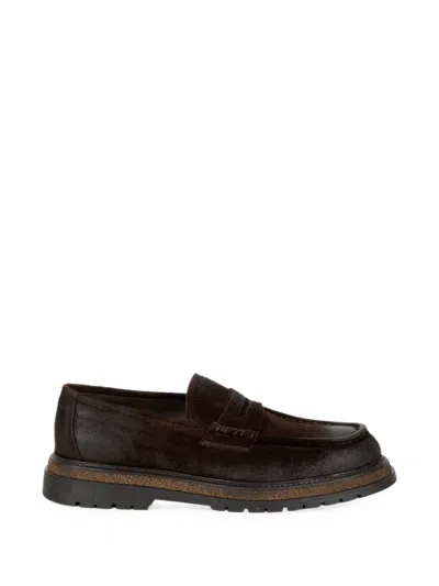 Franco Fedele Suede Penny Loafers In Brown