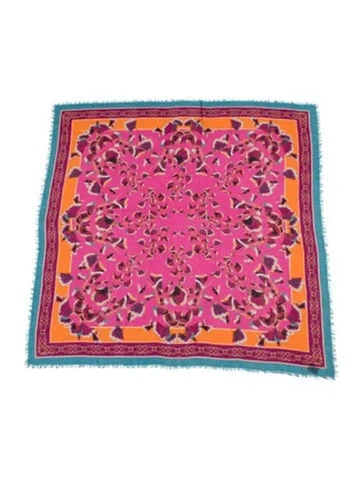 Pre-owned Franco Ferrari Cashmere Floral Print Scarf In Purple