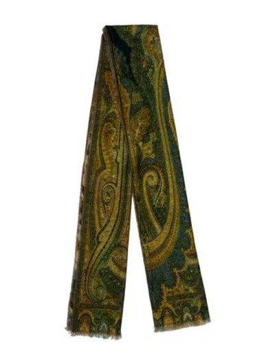 Pre-owned Franco Ferrari Cashmere Paisley Print Scarf In Green