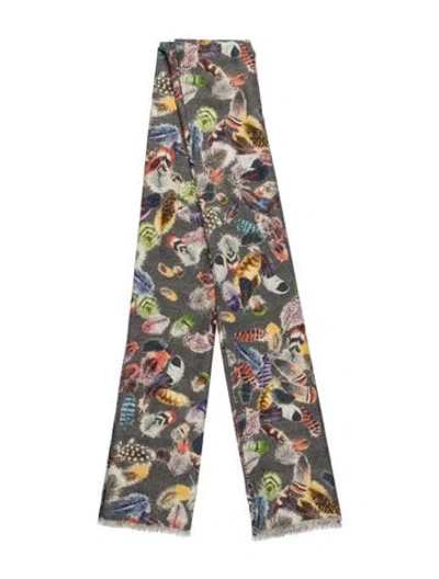 Pre-owned Franco Ferrari Cashmere Printed Scarf In Grey