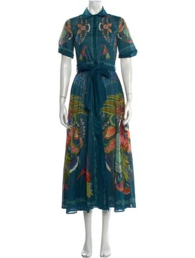 Pre-owned Franco Ferrari Floral Print Long Dress In Blue