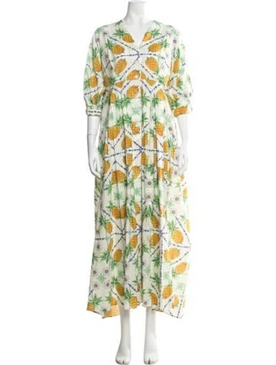 Pre-owned Franco Ferrari Floral Print Long Dress In Green