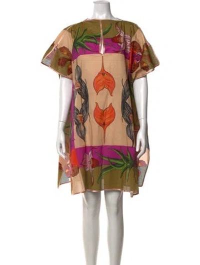 Pre-owned Franco Ferrari Floral Print Mini Dress In Orange