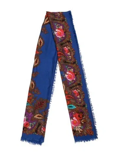 Pre-owned Franco Ferrari Floral Print Scarf In Blue