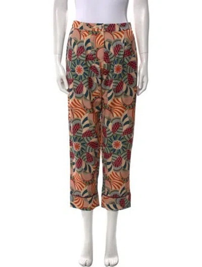 Pre-owned Franco Ferrari Floral Print Straight Leg Pants W/ Tags In Neutral