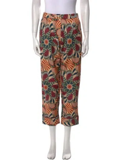 Pre-owned Franco Ferrari Floral Print Straight Leg Pants W/ Tags In Neutral