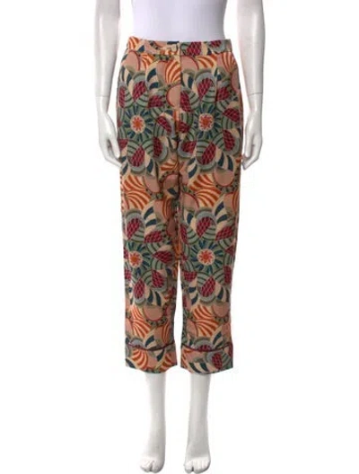 Pre-owned Franco Ferrari Floral Print Straight Leg Pants W/ Tags In Neutral