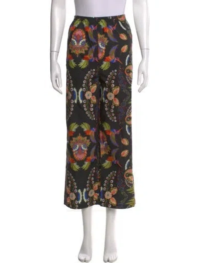 Pre-owned Franco Ferrari Floral Print Wide Leg Pants In Black