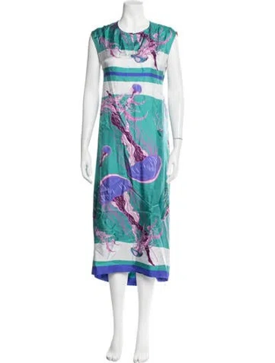 Pre-owned Franco Ferrari Graphic Print Long Dress In Green