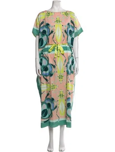 Pre-owned Franco Ferrari Graphic Print Long Dress In Green