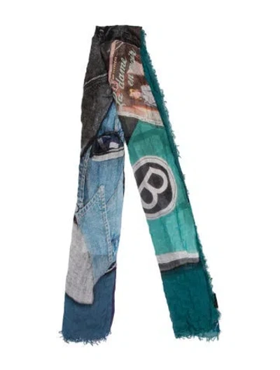 Pre-owned Franco Ferrari Printed Scarf In Blue