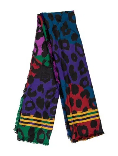 Pre-owned Franco Ferrari Silk Animal Print Scarf In Blue