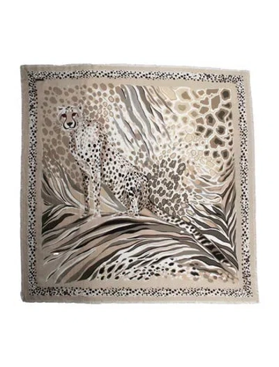 Pre-owned Franco Ferrari Silk Animal Print Scarf In Neutrals
