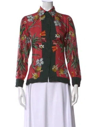 Pre-owned Franco Ferrari Silk Floral Print Blouse In Multicolor
