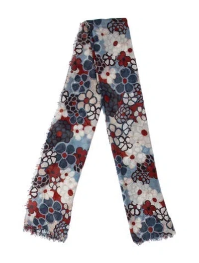 Pre-owned Franco Ferrari Silk Floral Print Scarf In Blue