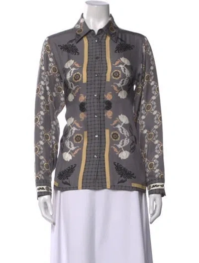 Pre-owned Franco Ferrari Silk Floral Print Top W/ Tags In Grey