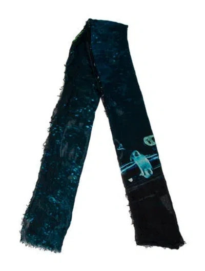 Pre-owned Franco Ferrari Silk Printed Scarf In Blue