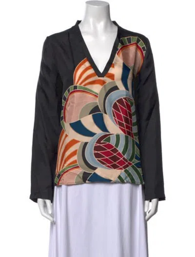 Pre-owned Franco Ferrari Silk Printed Top In Black