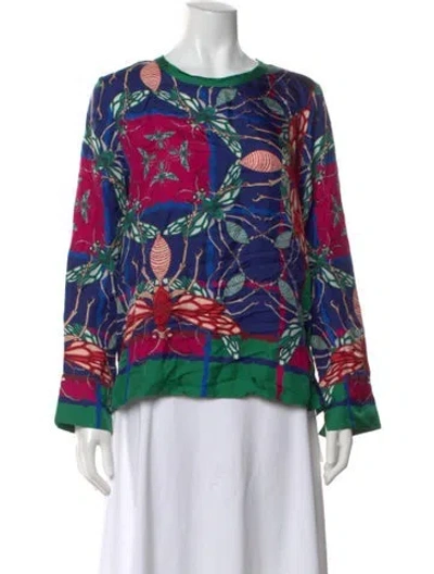 Pre-owned Franco Ferrari Silk Printed Top In Blue