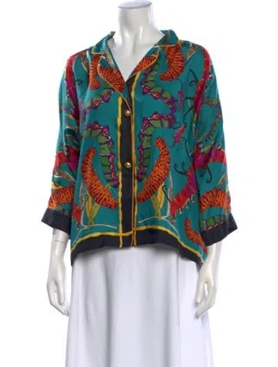 Pre-owned Franco Ferrari Silk Printed Top In Blue