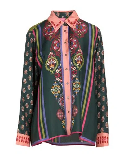 Franco Ferrari Woman Shirt Dark Green Size L Silk In Blue
