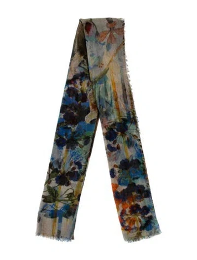 Pre-owned Franco Ferrari Wool Floral Print Scarf In Green
