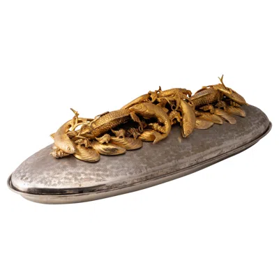 Pre-owned Franco Lapini 20thc Italian Silver Plated Serving Platter By , Florence C.1970 In Brown