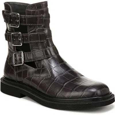 Franco Sarto Women's Argo Square Toe Buckle Booties In Dark Grey Croco Print Leather