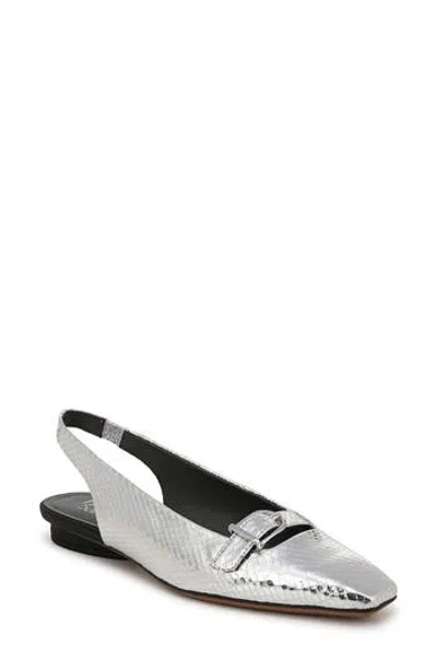 Franco Sarto Carana Slingback Flat In Silver Snake Print Faux Leather