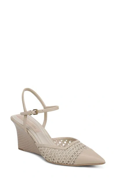 Franco Sarto Cherie Ankle Strap Pointed Cap Toe Wedge Pump In Nude