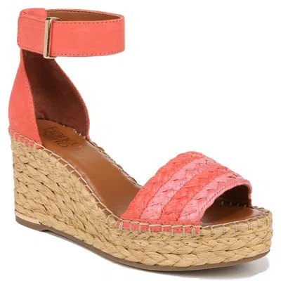 Franco Sarto Clemens Espadrille Wedge Sandals In Peach Orange Raffia,suede