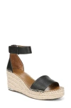 Franco Sarto Clemens Ankle Strap Platform Wedge Sandal In Black Leather