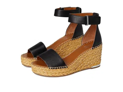 Franco Sarto Clemens Raffia Espadrille Wedge Heel Sandals In Black