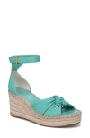 Franco Sarto Clementine Ankle Strap Platform Wedge Sandal In Aquamarine Blue Leather