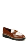 Franco Sarto Colette Womens Embellished Faux Leather Loafers In Tobacco/vanilla Faux Leather