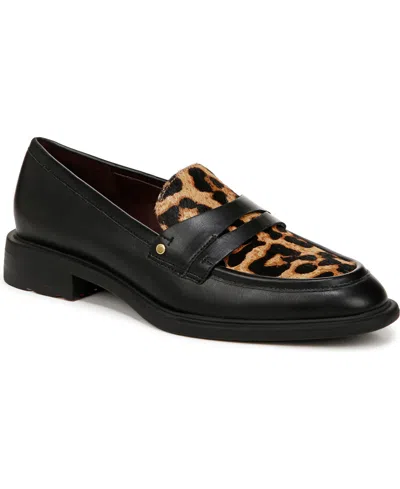 Franco Sarto Edith 2 Loafers In Leopard Print Fur,black Faux Leatherr