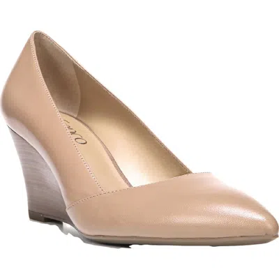 Franco Sarto Frankie Womens Leather Slip On Wedge Heels In Beige