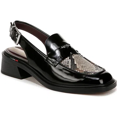 Franco Sarto Giada Slingback Penny Loafer Pump In Grey Snake,black Faux Leather