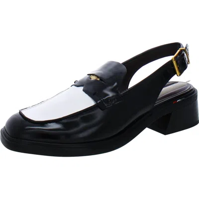 Franco Sarto Giada Womens Block Heel Slingback Loafers In Black/white Faux Leather