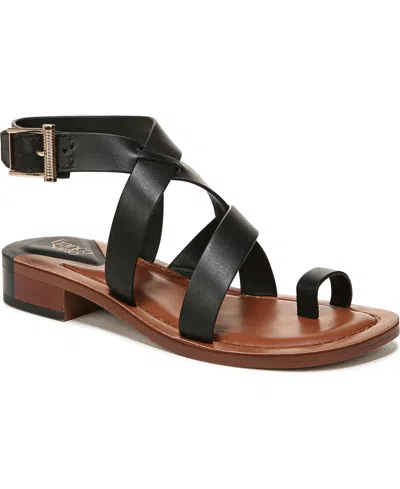 Franco Sarto Ina Ankle Strap Stacked Heel Sandals In Black Leather