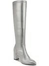 Franco Sarto Womens Katherine Block Heel Pointed Toe Knee High Boots Regular Wide Calf In Silver