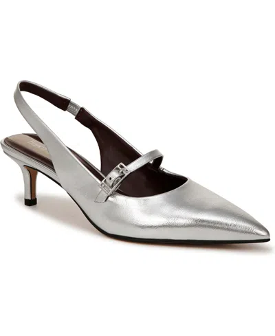 Franco Sarto Khloe Pointed Toe Slingback Pumps In Silver Faux Leather