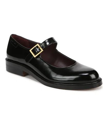 Franco Sarto Melfi Mary Jane Block Heel Flats In Black Faux Leather