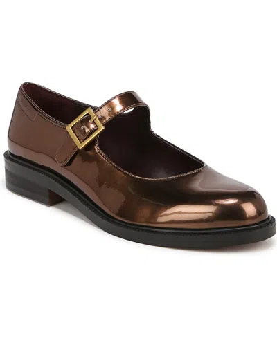 Franco Sarto Melfi Mary Jane Block Heel Flats In Bronze Faux Leather