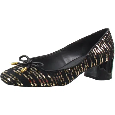 Franco Sarto Natalia 2 Womens Bow Tweed Block Heels In Black,gold Fabric