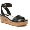 Franco Sarto Presley Womens Leather Ankle Strap Wedge Sandals In Black