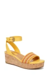 Franco Sarto Presley Ankle Strap Platform Wedge Sandal In Multi Orange,yellow Fabric
