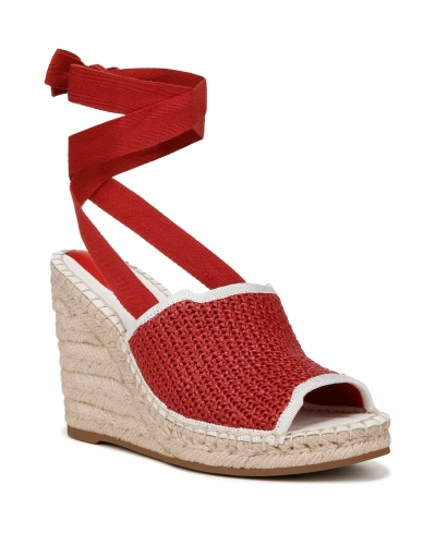 Franco Sarto Sierra Espadrille Wedge Sandals In Cherry Red Raffia